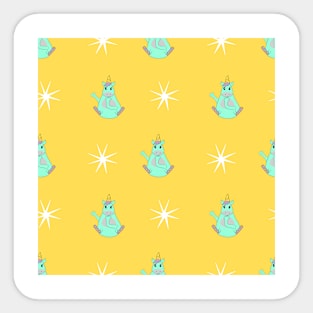 Fairytale unicorns and stars on a yellow background. Miracles, magic, children's fantasies. Sticker